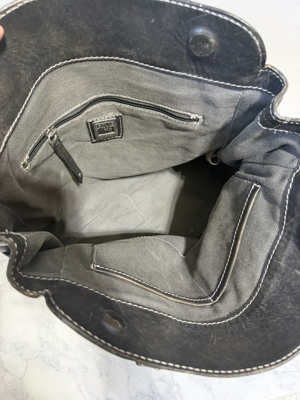 Frye Melissa rustic distressed black leather silver studded moto large tote bag - Picture 11 of 13